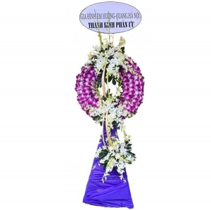 Chia Xa - Lẵng hoa chia buồn đám tang lan tím và trắng cao 1,7 mét 