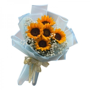 Bó hoa hướng dương 5 bông mix hoa baby tặng sinh nhật phái nam