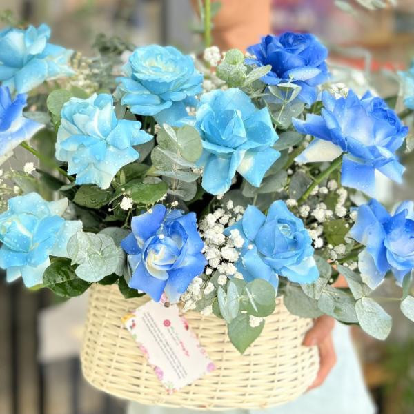 Giỏ hoa hồng xanh baby tặng khai trương cửa hàng