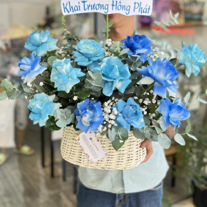 Giỏ hoa hồng xanh baby tặng khai trương cửa hàng