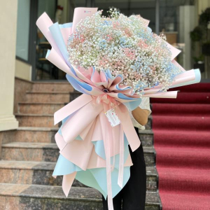 Bó hoa baby xanh mix baby hồng siêu to khổng lồ tặng bạn gái ý nghĩa