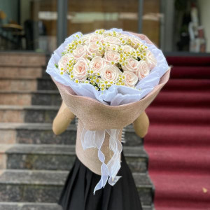 Bó hoa hồng kem 20 bông mix cúc tana tặng chúc mừng ý nghĩa