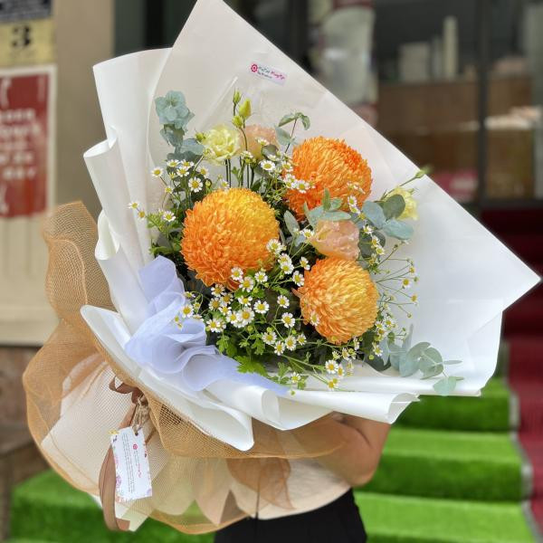 Bó hoa cúc mẫu đơn cam tặng sinh nhật ý nghĩa  2