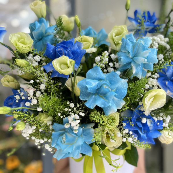 Hộp hoa hồng xanh mix cát tường : hoa tặng chúc mừng đẹp  1