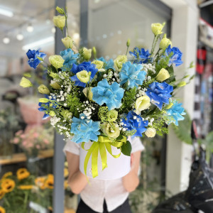 Hộp hoa hồng xanh mix cát tường : hoa tặng chúc mừng đẹp