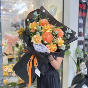 Bó hoa chúc mừng sinh nhật người lớn tuổi cúc mẫu đơn mix hồng cam