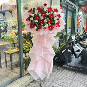 Kệ hoa đồng tiền mix hồng kem tặng chúc mừng khai trương ý nghĩa