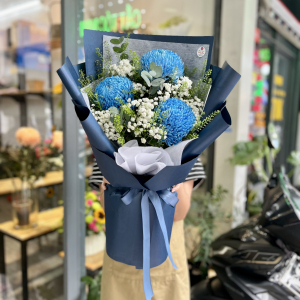 Bó hoa chúc mừng ý nghĩa : cúc mẫu đơn xanh mix baby