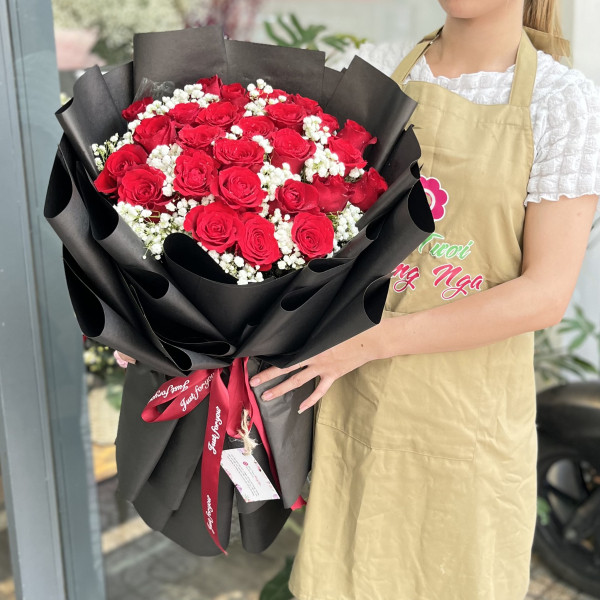 Bó hoa hồng đỏ 26 bông mix baby trắng tặng sinh nhật người thương ý nghĩa  2