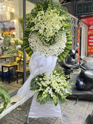 Kệ hoa viếng lan trắng 2 tầng