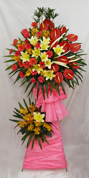 Lẵng Hoa chúc mừng khai trương 2 tầng Hồng Môn Ly Vàng 2 tầng cao 1,7 mét đẹp giá rẻ 1