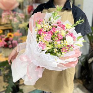 Bó hoa chúc mừng sinh nhật : cát tưởng, cẩm chướng mix cúc tana
