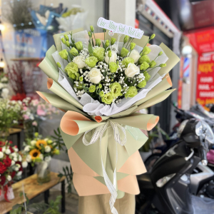 Bó hoa chúc mừng sinh nhật ý nghĩa : cát tường xanh mix hồng trắng và baby
