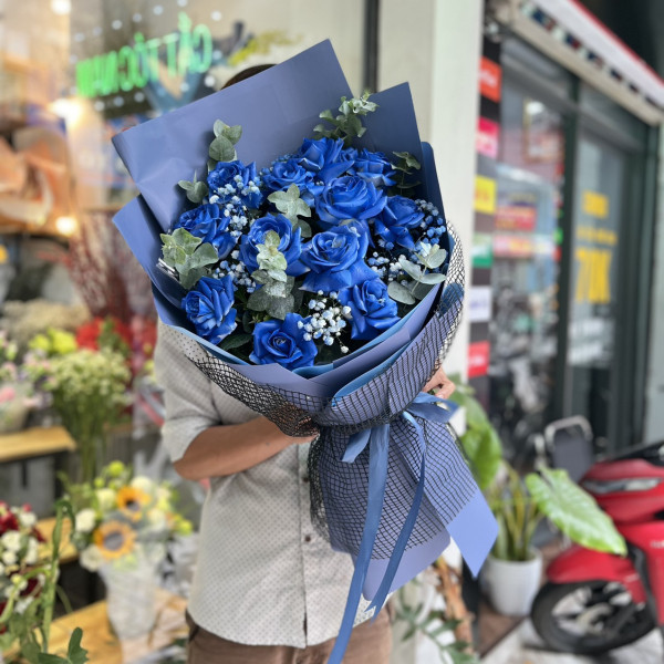 Bó hoa hồng xanh 12 bông mix baby tặng sinh nhật  2