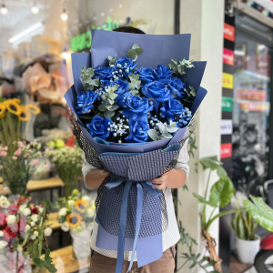 Bó hoa hồng xanh 12 bông mix baby tặng sinh nhật