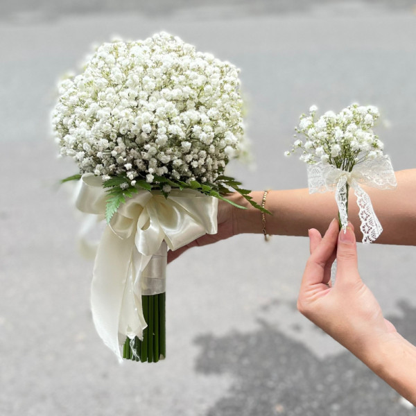 Bó hoa cưới cầm tay cô dâu baby trắng sang trọng 1