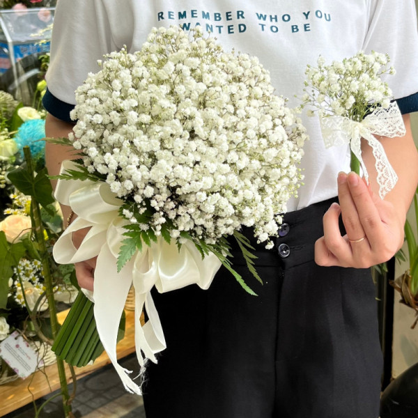 Bó hoa cưới cầm tay cô dâu baby trắng sang trọng 2