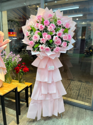 Kệ hoa chúc mừng khai trương tone hồng