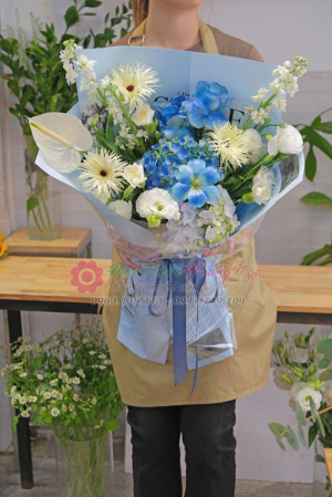 Bó hoa tulip xanh dương nhạt pastel tặng sinh nhật sang trọng