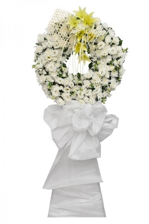 Vòng hoa cúc trắng ly vàng giấy trắng đám ma