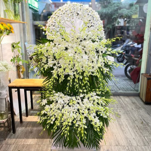 Lẵng hoa 3 tầng lan trắng cao cấp sang trọng