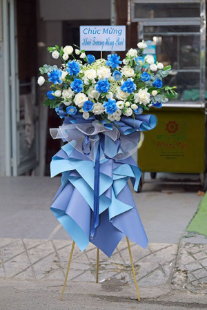 Lẵng Hoa Khai Trương hiện tại tone xanh