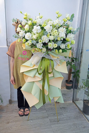 Hoa chúc mừng khai trương hồng phát tone xanh lá