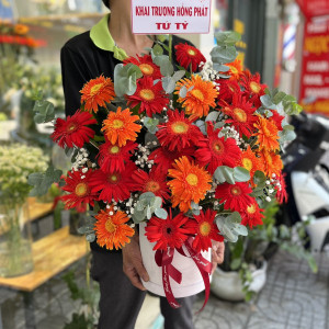 Lẵng hoa mừng khai trương cửa hàng tone đỏ hiện đại