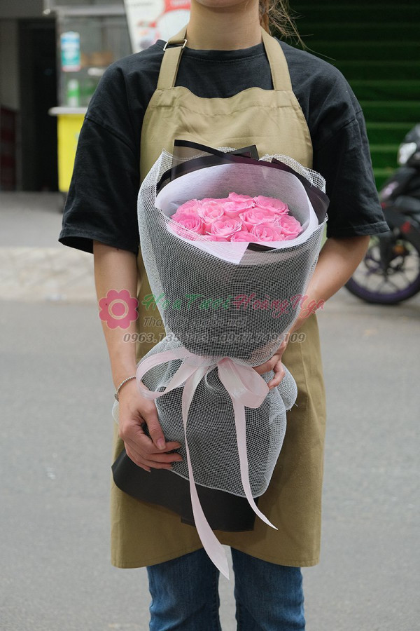 Bó hoa hồng sen 16 bông - Tinh tế