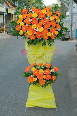 Kệ hoa khai trương 2 tầng đồng tiền vàng