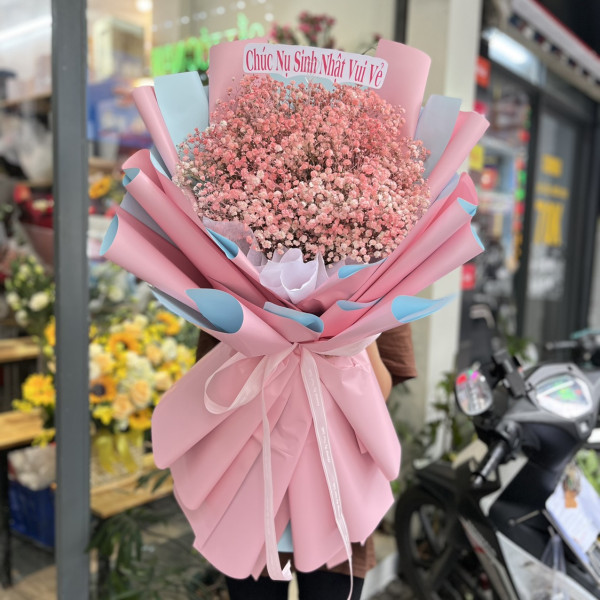 Bó hoa baby hồng giấy hồng