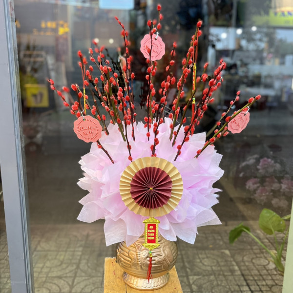 Bình hoa nụ Tầm Xuân Đỏ 30 cành 1
