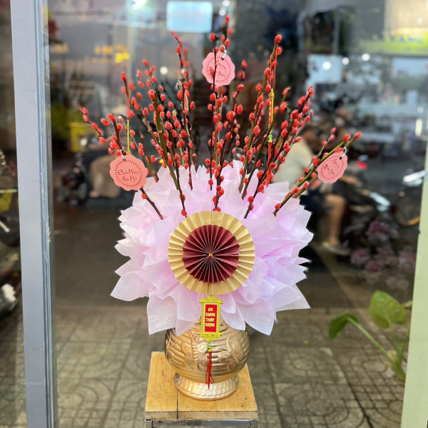 Bình hoa nụ Tầm Xuân Đỏ 30 cành 3