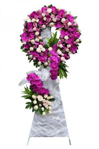 Vòng hoa lan hồ đẹp tím giấy trắng chia buồn tang lễ