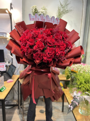 Bó Hoa Hồng Đỏ Ecuador 25 bông giấy đỏ