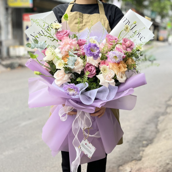 Bó hoa màu tím - Hồng tim trắng