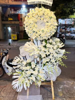 Kệ hoa lan 3 tầng mix hồng trắng hiện đại hoa tang lễ