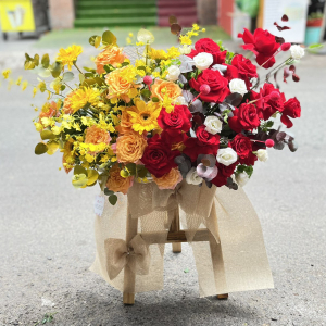 Kệ Hoa Khai Trương Mini để bàn hồng đỏ mix cam