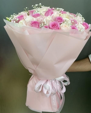 Bó Hoa Hồng Kem Sen 80 bông
