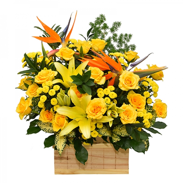 Giỏ hoa khai trương để bàn màu vàng nhỏ xinh 1