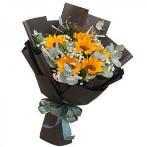 Bó hoa hướng dương phối giấy đen
