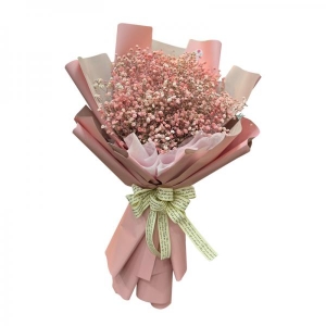 Bó hoa baby hồng phối giấy hồng 2 da nơ kem