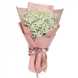 Bó hoa baby trắng phối giấy hồng
