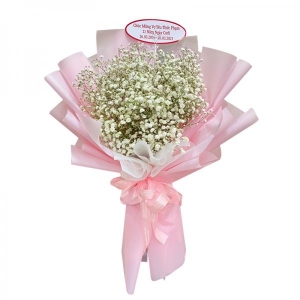 Bó hoa baby trắng phối giấy hồng 