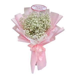 Bó hoa baby trắng phối giấy hồng