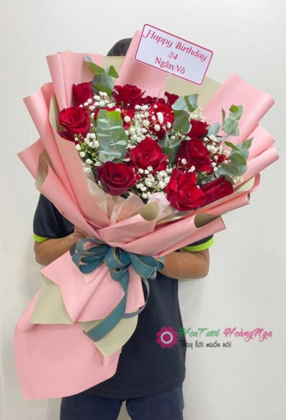 Bó hoa hồng đỏ Ohara mix baby chúc mừng sinh nhật chị  1