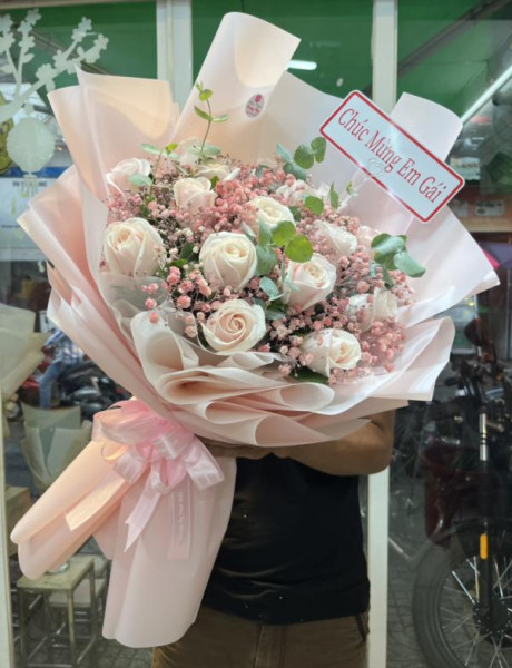 Bó hoa hồng kem baby tặng sinh nhật con gái  1