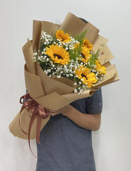Bó hoa hướng dương mix hoa baby tặng sinh nhật phái nam 1