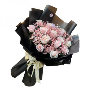 Bó hoa hồng kem mix hoa baby tặng sinh nhật phái nữ