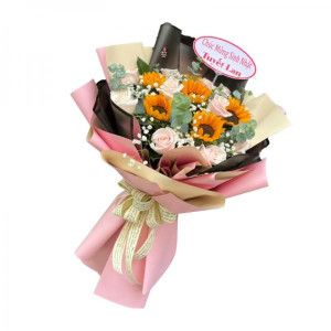 Bó hoa hướng dương mix hoa hồng kem tặng sinh nhật sếp nữ